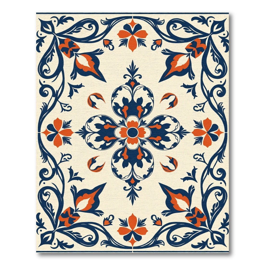 Navy Orange Floral Medallion Rug