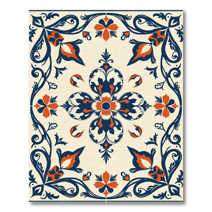 Navy Orange Floral Medallion Rug