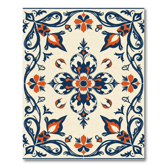 Navy Orange Floral Medallion Rug