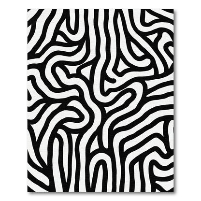 Abstract Black White Organic Swirl Rug