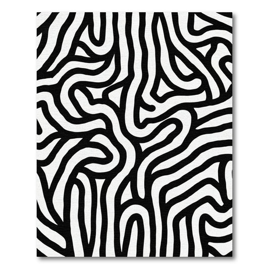 Abstract Black White Organic Swirl Rug