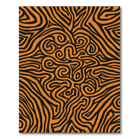 Orange Black Abstract Swirl Maze Rug
