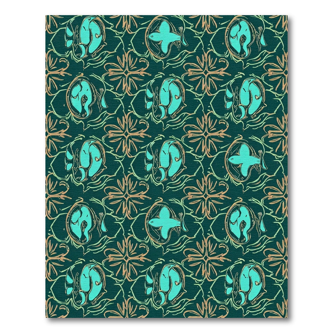 Teal Ocean Life Swirls Rug