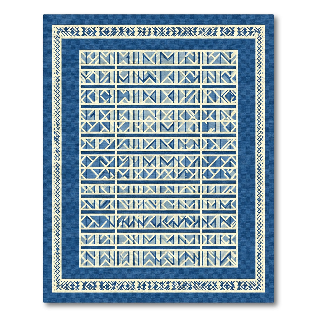 Navy Cream Geometric Lattice Border Rug