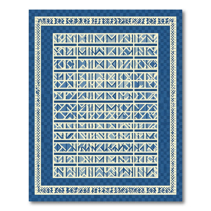 Navy Cream Geometric Lattice Border Rug
