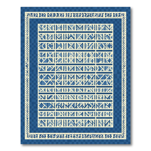 Navy Cream Geometric Lattice Border Rug