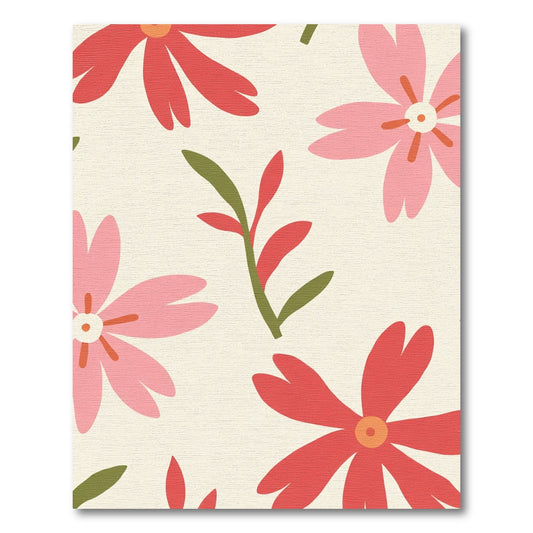 Cream Red Pink Floral Meadow Rug