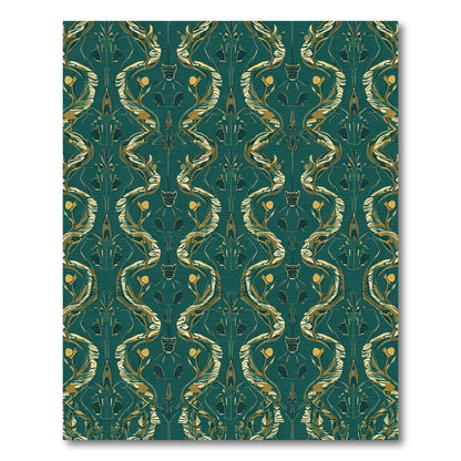 Emerald Swirl Gold Botanical Art Nouveau Rug
