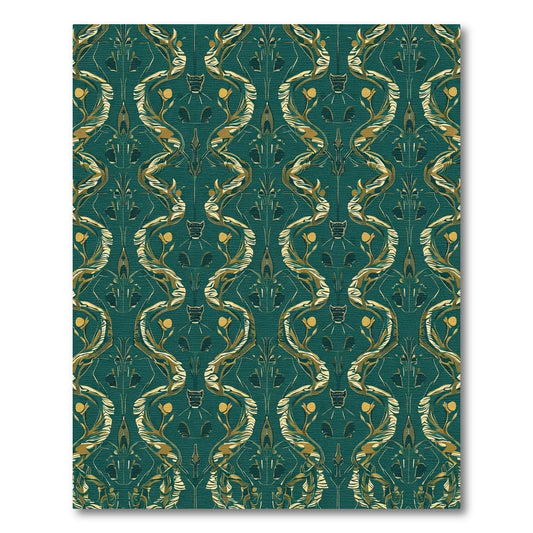 Emerald Swirl Gold Botanical Art Nouveau Rug