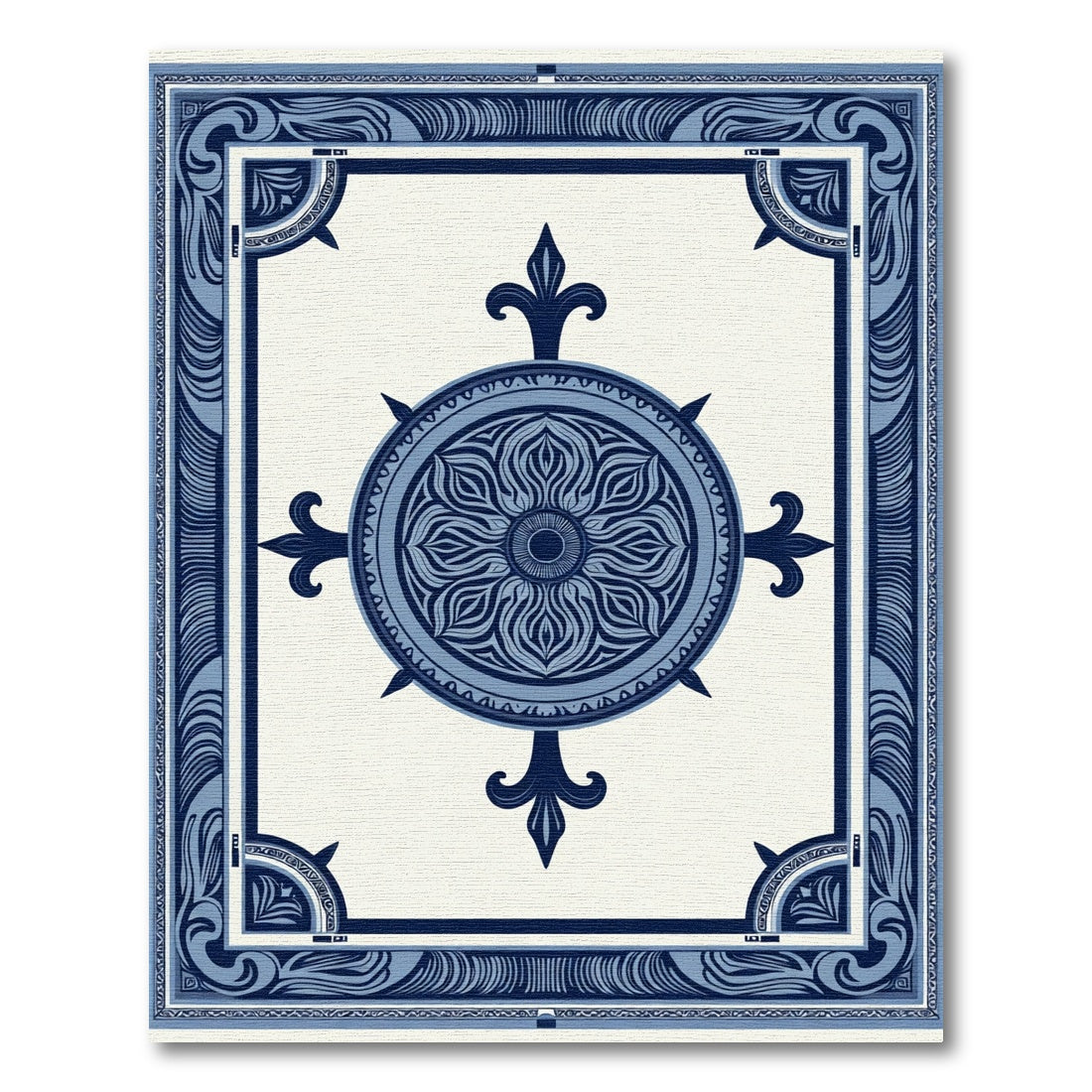 Indigo Blue Center Medallion Bordered Rug