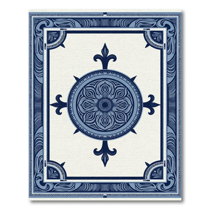 Indigo Blue Center Medallion Bordered Rug