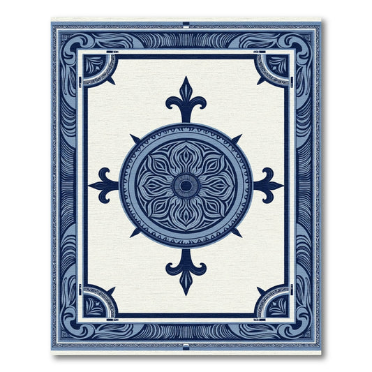Indigo Blue Center Medallion Bordered Rug