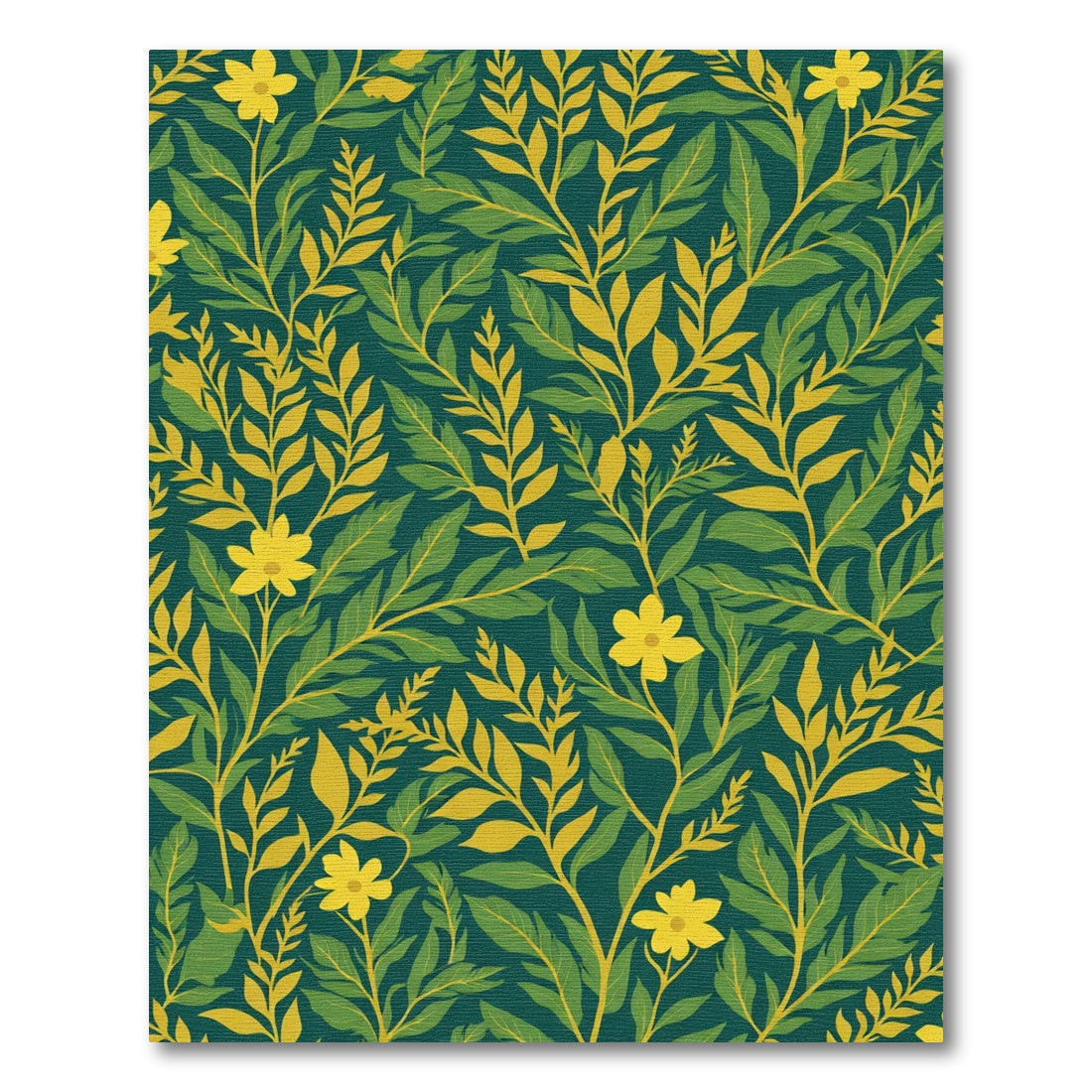 Vibrant Yellow Floral Leaf Pattern Rug
