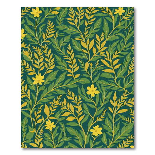 Vibrant Yellow Floral Leaf Pattern Rug