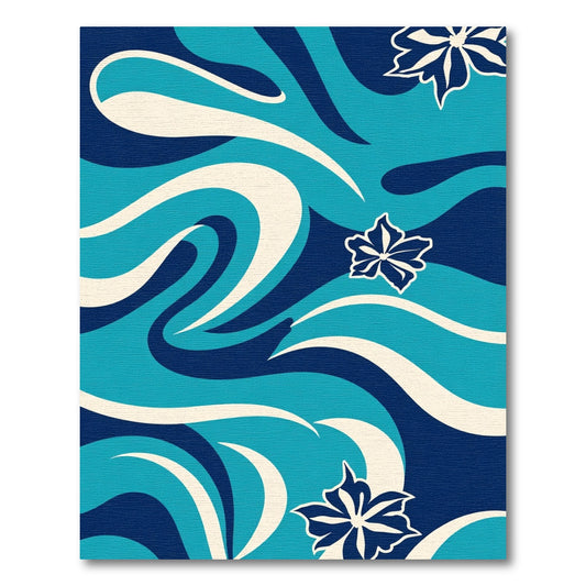 Vibrant Blue White Floral Wave Rug