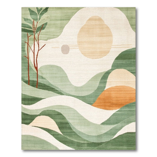 Green Abstract Landscape Area Rug