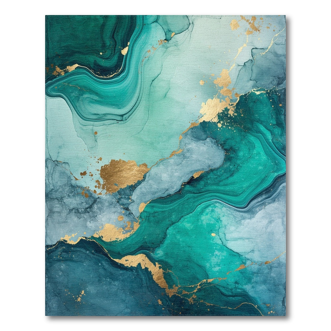 Emerald Teal Gold Fluid Marble Rug