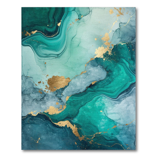 Emerald Teal Gold Fluid Marble Rug