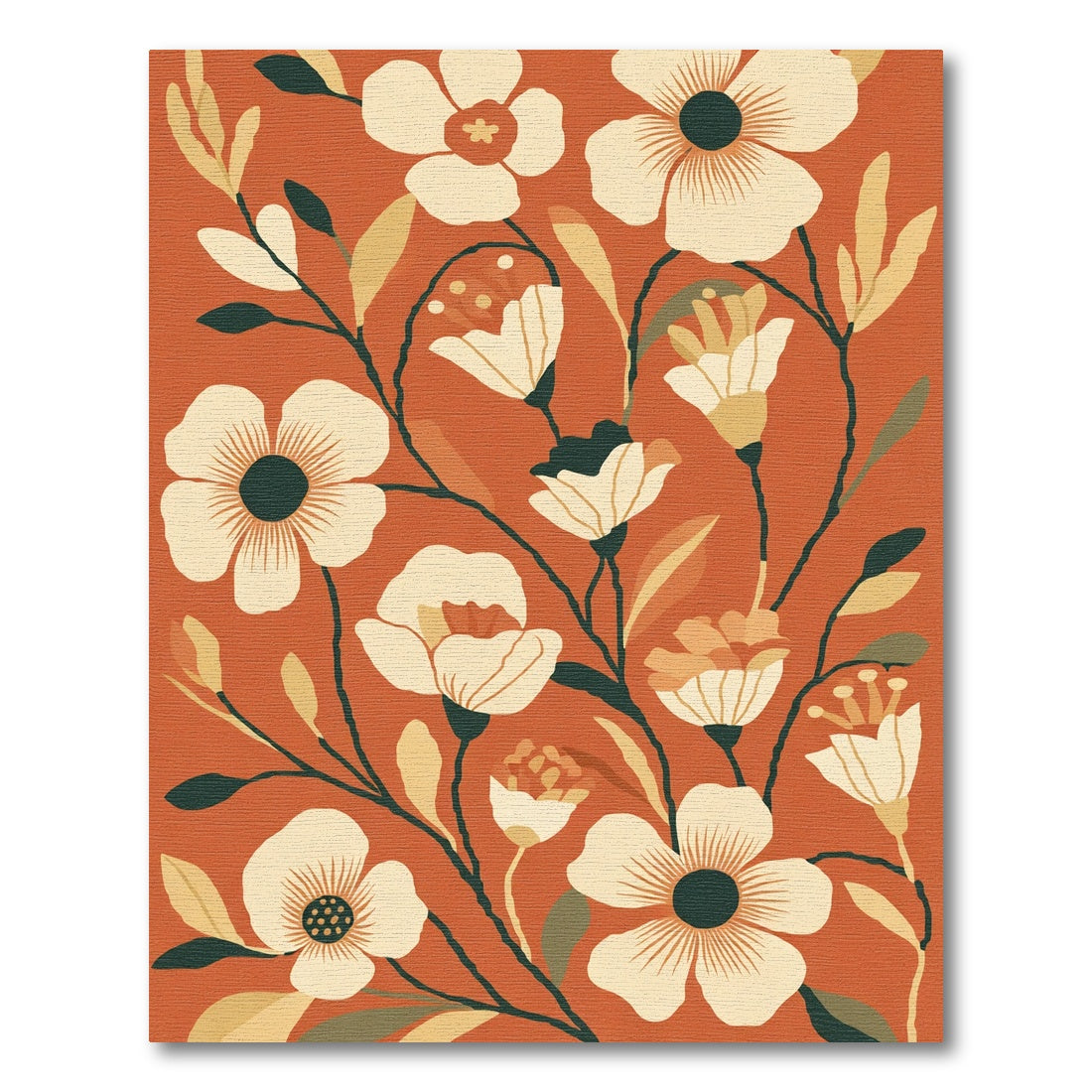 Terracotta Floral Bouquet Vines Rug