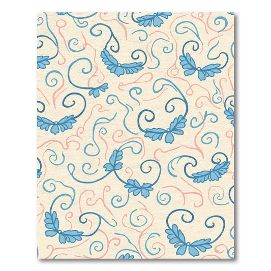 Light Cream Blue Pink Swirling Vines Rug