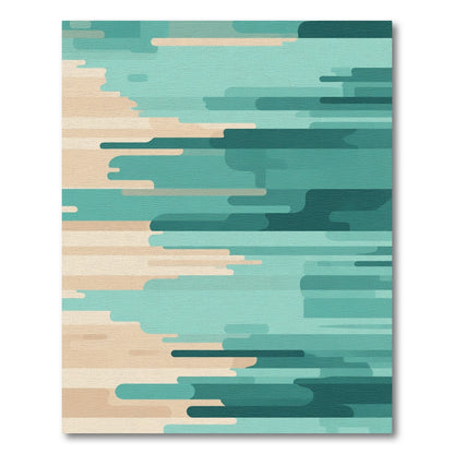 Modern Teal Abstract Layered Stripes Rug