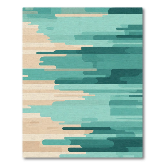Modern Teal Abstract Layered Stripes Rug