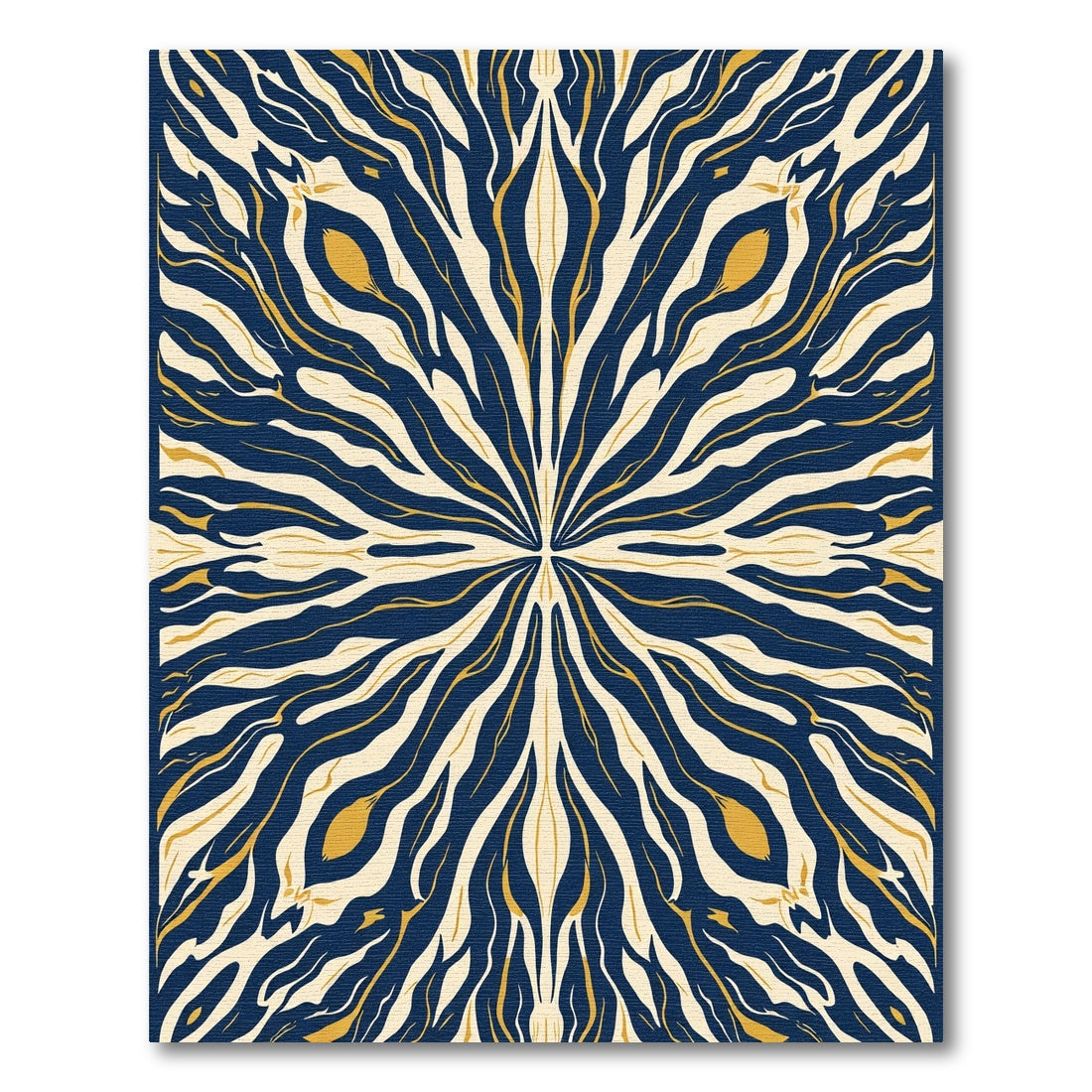 Abstract Blue Gold Symmetrical Bloom Rug