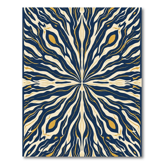 Abstract Blue Gold Symmetrical Bloom Rug