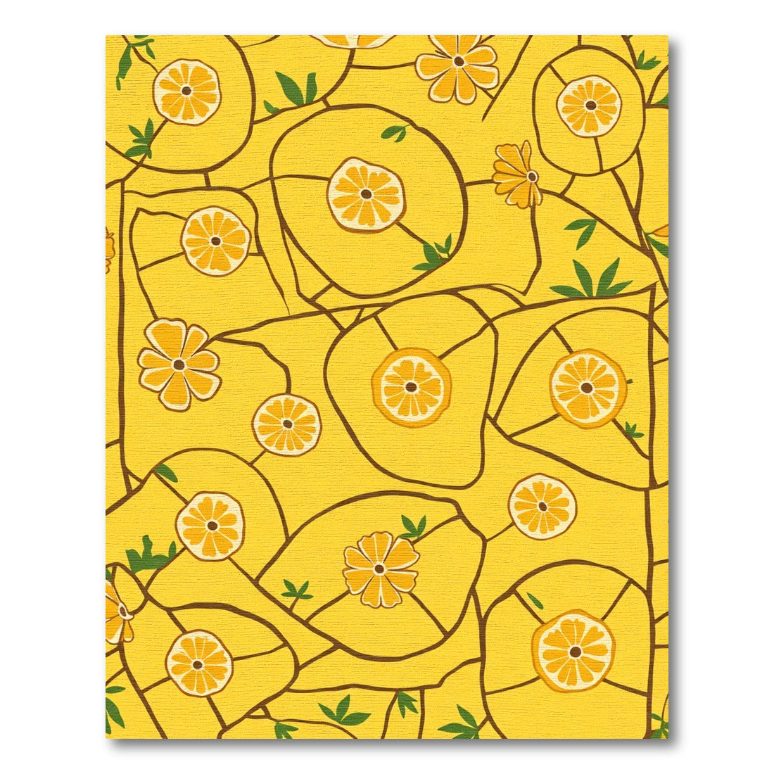 Sunny Yellow Citrus Floral Mosaic Rug
