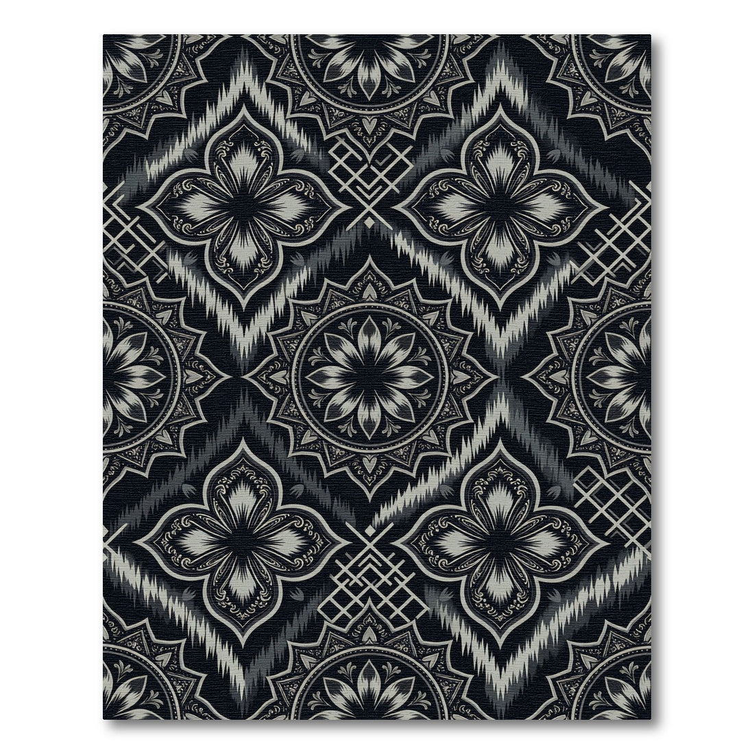 Monochromatic Floral Medallion Ikat Rug