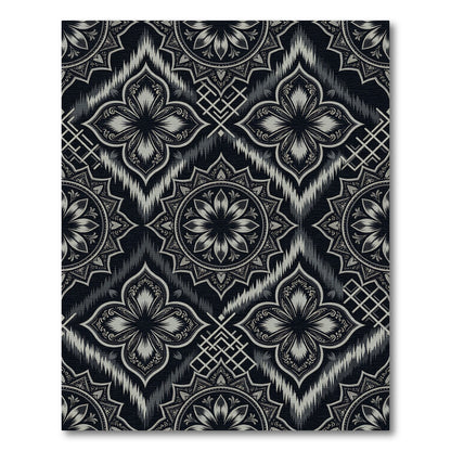 Monochromatic Floral Medallion Ikat Rug