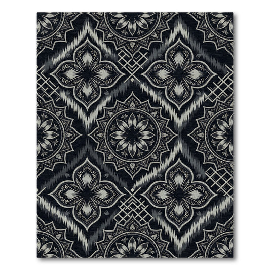 Monochromatic Floral Medallion Ikat Rug