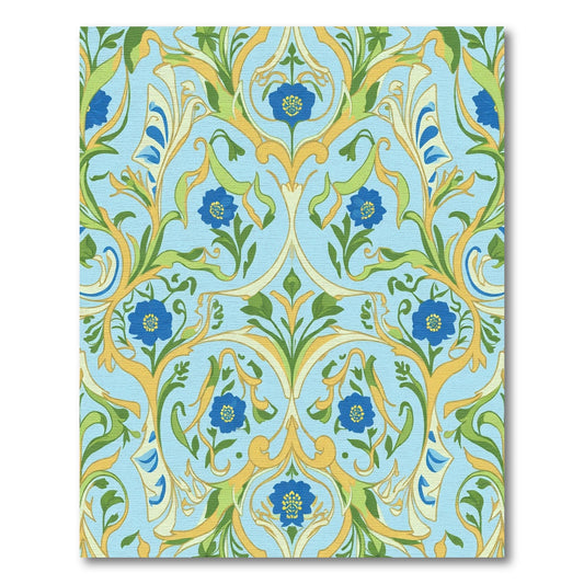 Light Blue Floral Vine Art Nouveau Rug