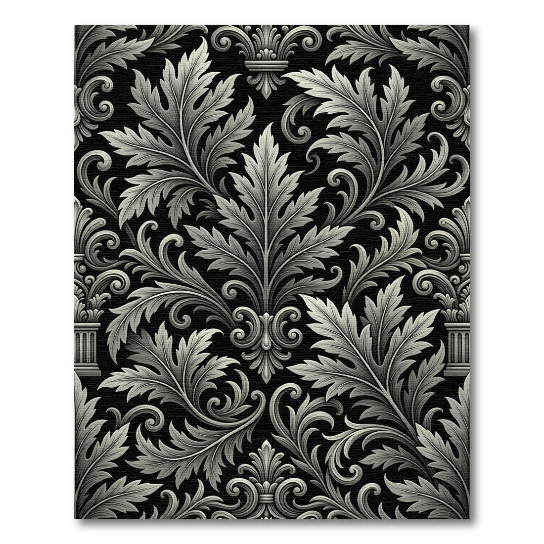 Baroque Acanthus Swirl Black Ivory Rug