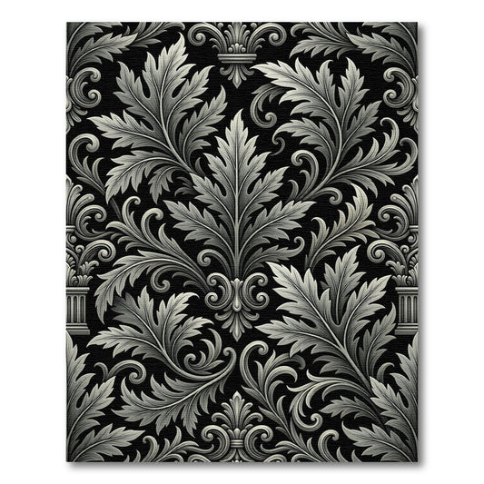 Baroque Acanthus Swirl Black Ivory Rug