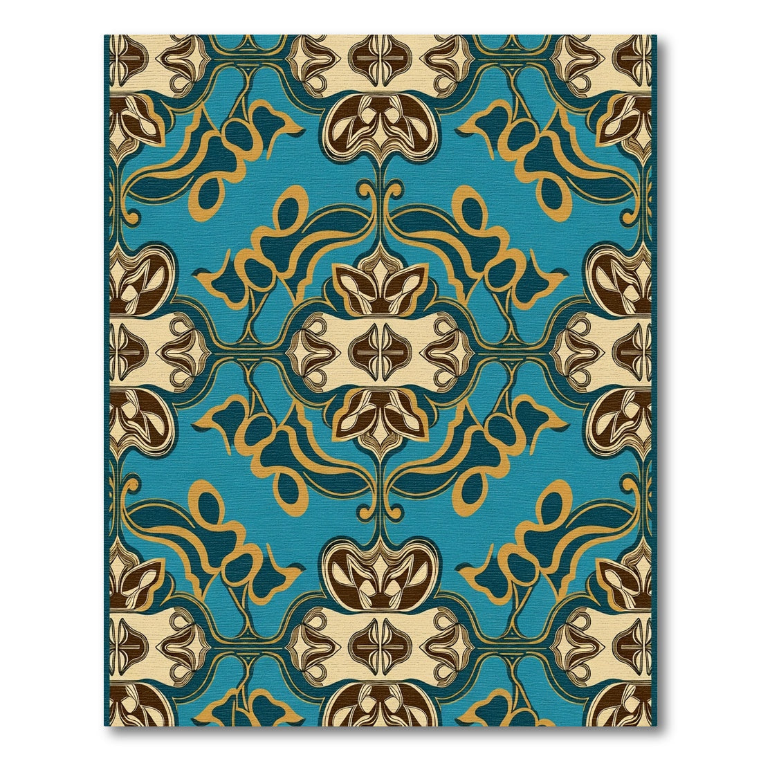 Turquoise Gold Brown Art Nouveau Floral Rug