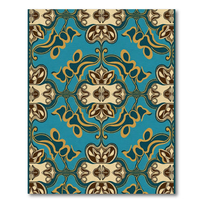 Turquoise Gold Brown Art Nouveau Floral Rug