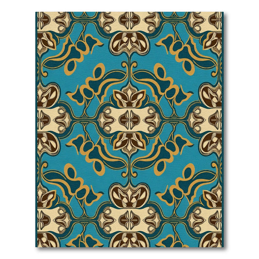 Turquoise Gold Brown Art Nouveau Floral Rug