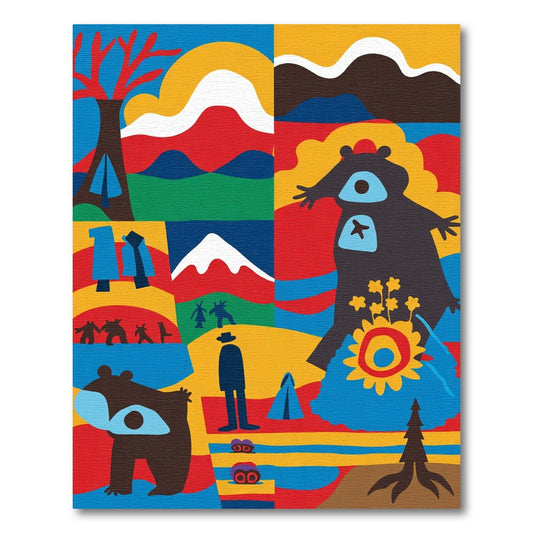 Colorful Geometric Cubist Forest Scene Rug