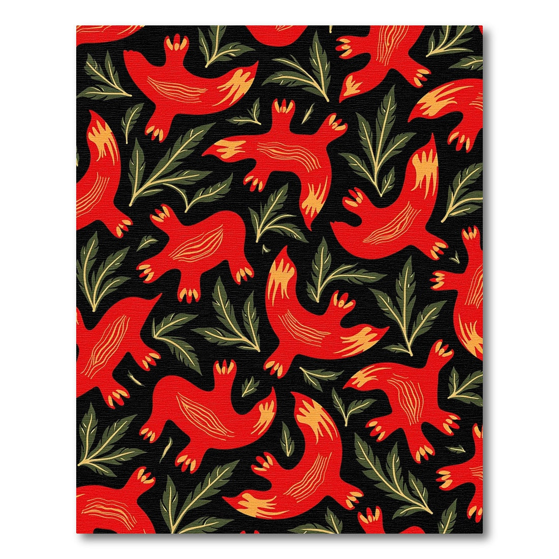 Bold Red Bird Foliage Harmony Rug