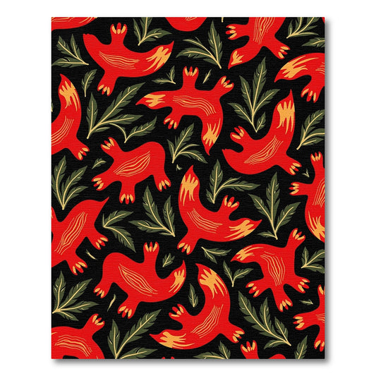 Bold Red Bird Foliage Harmony Rug