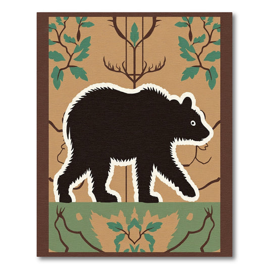Forest Black Bear Brown Botanical Rug