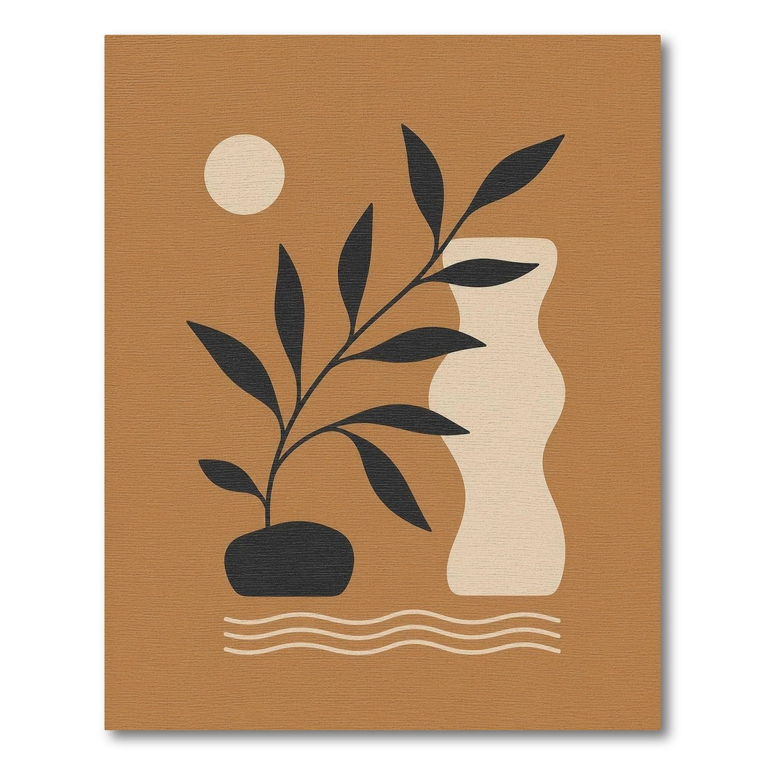 Abstract Plant Vase Area Rug in Brown Tan