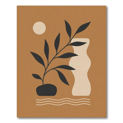 Abstract Plant Vase Area Rug in Brown Tan