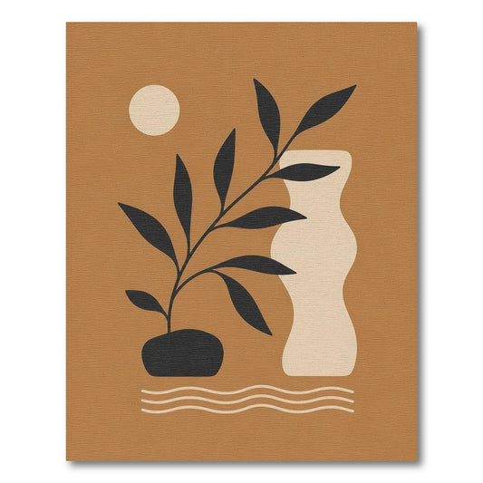 Abstract Plant Vase Area Rug in Brown Tan