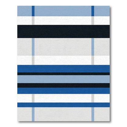 Modern Blue White Horizontal Stripe Rug