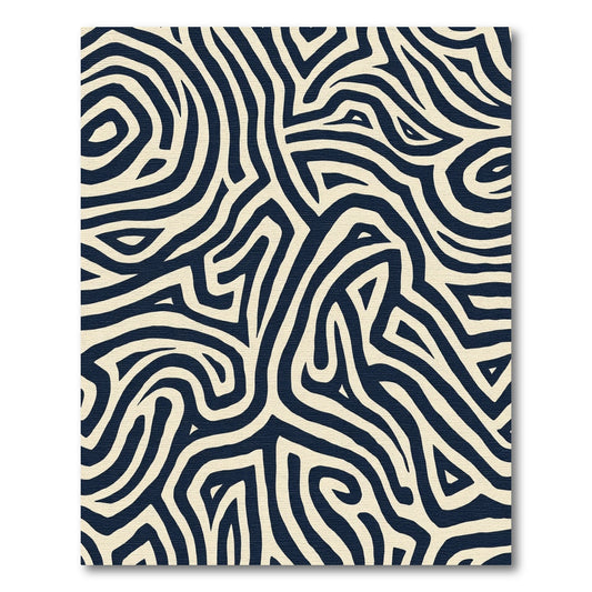 Deep Navy Ivory Abstract Maze Rug