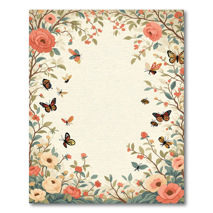Whimsical Coral Floral Butterfly Meadow Rug