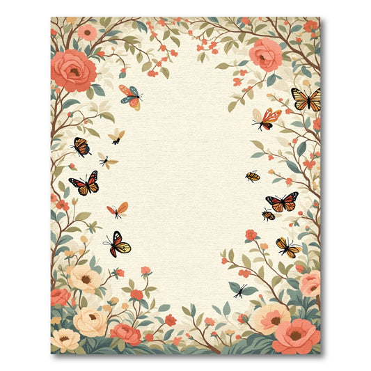 Whimsical Coral Floral Butterfly Meadow Rug