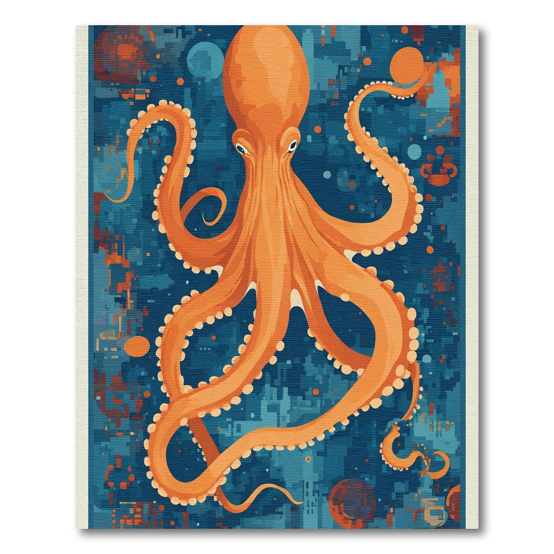 Vibrant Orange Octopus Blue Digital Scene Rug